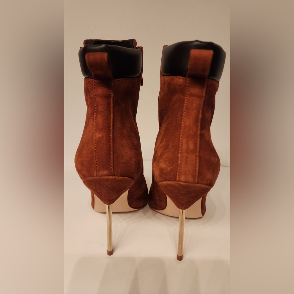 Good American Shoes Good American Brown Suede Booties Lace Up Stiletto Size 8.5 - Picture 11 of 16